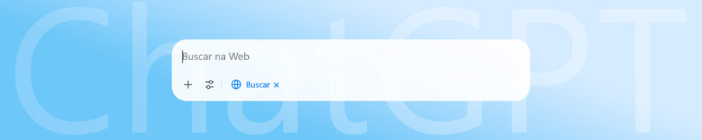 Interface da função 'Buscar na Web' do ChatGPT, destacando o campo de pesquisa utilizado para localizar informações on-line.